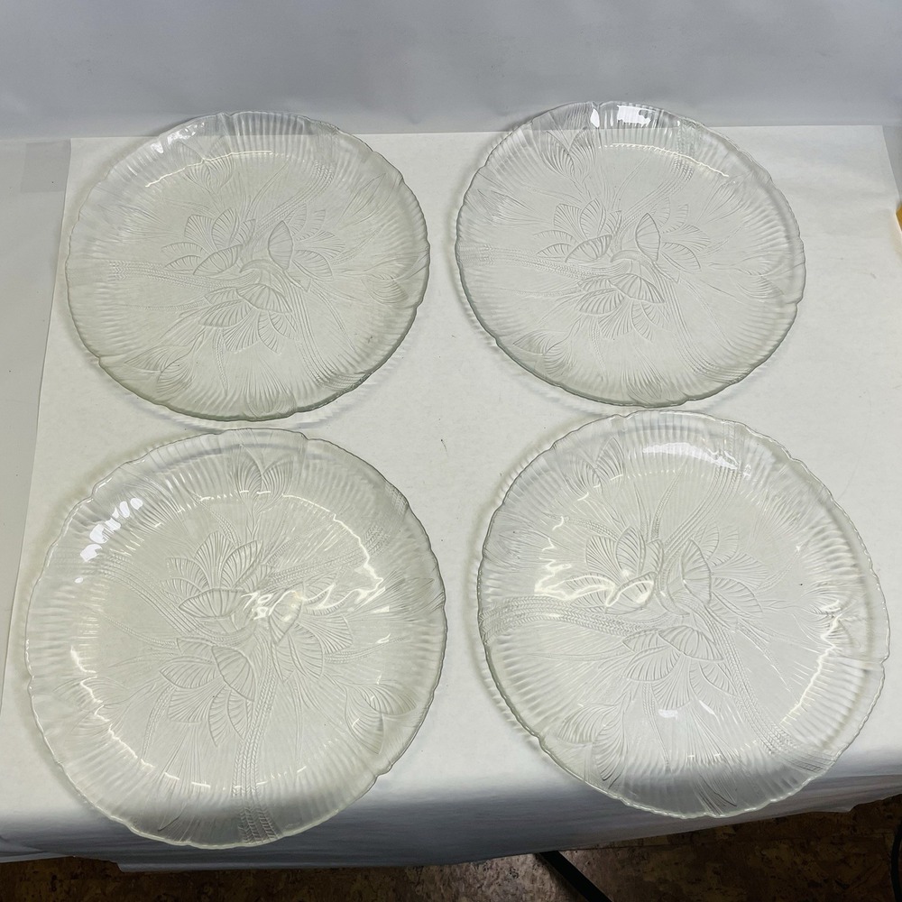Set Of 4 Arcorpc Canterbury‎ Dinner Plates Clear Glass 10 3/4" Plate Pre- Owned
